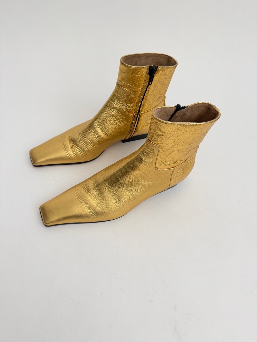 Khaite Marfa metallic leather ankle boots 8.5 minimalist quiet luxury